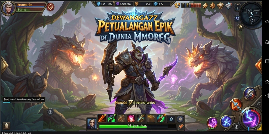Screenshot gameplay DEWANAGA77 menampilkan pertempuran epik di dunia fantasi.