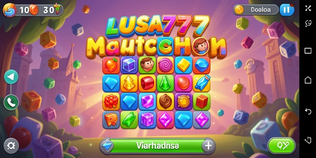 Screenshot LUSA777 menampilkan gameplay seru dan penuh warna dari permainan Match-3.