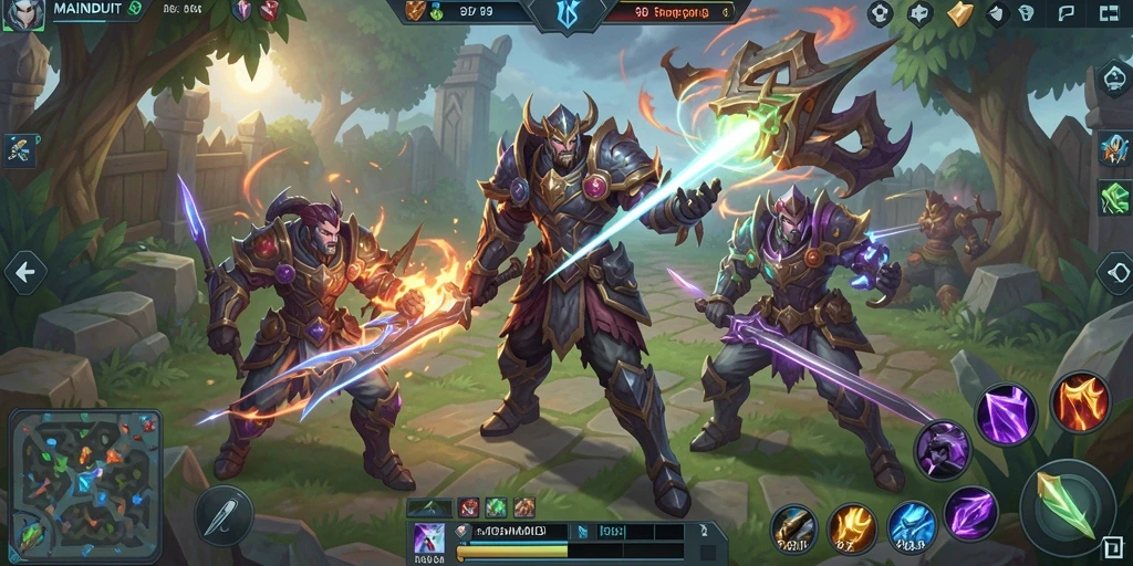 Tangkapan layar gameplay MAINDUIT menampilkan pertarungan seru antar karakter MOBA.